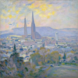christchurch city by claude monet, in the style of impression, sunrise