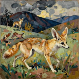 a messy painting of a fennec hunting by egon schiele