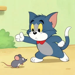 a cartoon of a cat catching a mouse