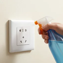 spray bottle spraying water on electrical socket