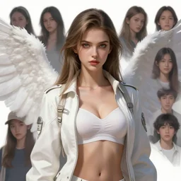 beautiful angel girl, white jacket, white bra, highly detailed, d & d, fantasy, highly detailed, digital painting, trending on artstation, concept art, sharp focus, illustration, art by artgerm and greg rutkowski and fuji choko and viktoria gavrilenko and hoang lap
