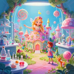 photo of laboratory whimsical fairy wonderland vibrant colors candyland wonderland by artgerm and greg rutkowski and magali villeneuv art beeple, by thomas kinkade hearstone league of legends dofus beatrix potter