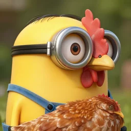 minion head with one eye on chicken body highly detailed hd image extremely realistic