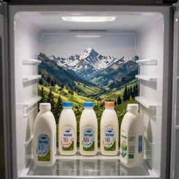 stock photo of a refrigerator that holds many milks