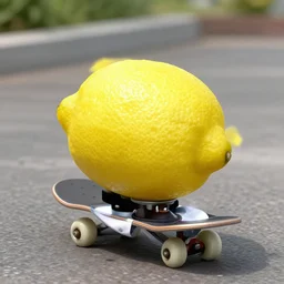 a cool lemon riding a skateboard