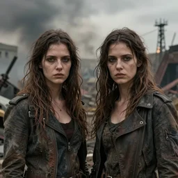 portrait of female adult twins in the apocalypse., by vladimir makovsky, and donato giancola.