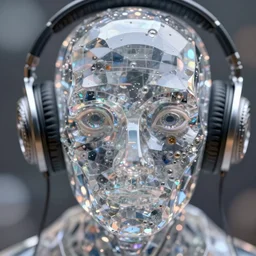 incredibly realistic, too detailed face of crystal golem alan turing, organic eyes, spiral headphones, octane render, bump mapping, macro image, global illumination, 8 k, bokeh, enki bilal, yuji himukai, jen zee, peter mohrbacher