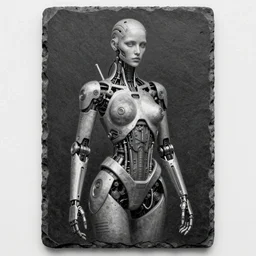 a slate and graphite render of a cyborg machina - nymphette, partially human ai ; portrait by tony diterlizzi and h. r giger, ilford hp 5, 5 5 mm, hyper realistic, hyper - mechanistic by artgerm, 3 d render, gothcore, beeple, joseph christian leyendecker, tim burton, carlo carra