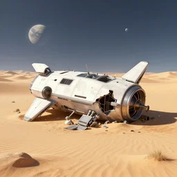 next to a crashed spaceship on a desert planet, from a space themed point and click 2 d graphic adventure game, set design inspired slightly by hg giger, art inspired by thomas kinkade