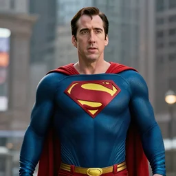 film still of Nicolas Cage as Superman in Justice League movie, 4k
