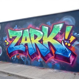 ' zark '!!!!!!! 3 d graffiti, arrows, paint drips, extreme wide angle, gradients, full mural, octane render 3 d, 4 k, highly detailed by daim and peeta transformer style gundam lettering