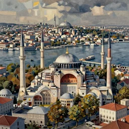 istanbul, bird's eye view, detailed, drawn by picasso, cubism
