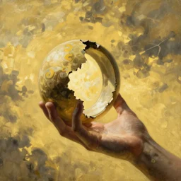 A sculpture. A rip in spacetime. Did this device in his hand open a portal to another dimension or reality?! chartreuse by Hans Baldung, by John Berkey serene