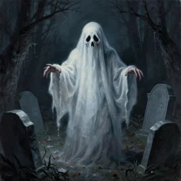 nizovtsev victor painting of a creepy ghost in a menacing graveyard