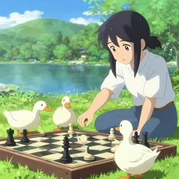 ducks playing chess outside, anime key visual, digital art, anime screenshot, kyoto animation, makoto shinkai, trending on artstation