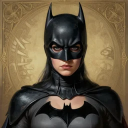 portrait of a batgirl with heightened detail, poised, intense emotion, detailed facial expression, detailed surroundings, intricate, elegant, highly detailed, centered, digital painting, artstation, concept art, smooth, sharp focus, illustration, by ( leonardo da vinci ), wlop
