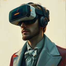 detailed potrait of a cyberpunk prince with vr headset, painting by james jean, craig mullins, j. c. leyendecker, lights, art by ernst haeckel