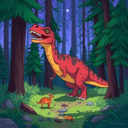 an illustration of a post - dinosaur 7 1 in the woods, trending on artstation, central composition, very cartoon, shape focus, high detailed, by anton fadeev ms