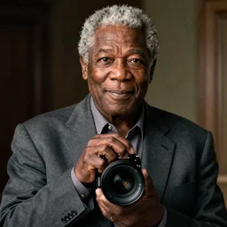 a fill still of Morgan Freeman starring in Like Mike 2001) 40mm lens, shallow depth of field, split lighting
