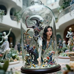 fuji gfx, 8 k, j. j abrams flare ; esoteric ultra realistic helicopter in cthulhu ( 1 9 9 0 ) film still garden dance scene in frontiers in porcelain photography fashion magazine june seinen manga portrait edition, hyperrealistic real - life xenomorph cyborg porcelain occult robot in victorian glass jar, pointe pose, eye contact, tilt shift wide shot zaha hadid background