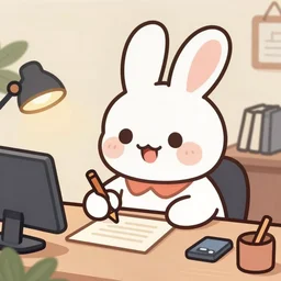 a cute happy cartoon rabbit sitting at a desk writing on a paper, llustration, josan gonzales, wlop, james jean, Victo ngai, David Rubín, Mike Mignola, Hergé, Joost Swarte, Moebius, Laurie Greasley, artgerm, highly detailed, sharp focus, Trending on Artstation, HQ, deviantart