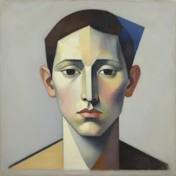 portrait made from platonic shapes. painting by szukalski stanisław, yves tanguy