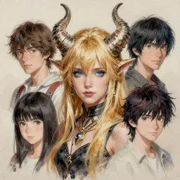 a ultradetailed beautiful half body painting of a stylish woman with blonde hair and horns, by conrad roset, by greg rutkowski and by makoto shinkai trending on artstation