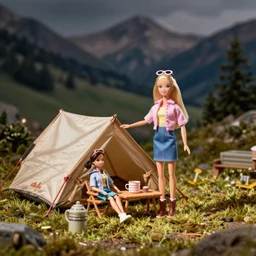 Barbie dolls on a camping trip