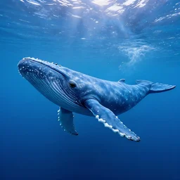 under the blue ocean there is a blue whale in the water, the blue whale crystal texture, the dreamy crystal atmosphere ， super wide angle ， matte painting ， rtx on ， trending on cgsociety and artstation ， hyper - realism