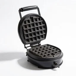 antique waffle iron, professional product shot, isolated on a pure white background, centered, entire object in frame, sharp focus, soft studio lighting