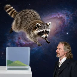 raccoons flying across the galaxy, by francis bacon and edward hopper