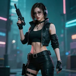 photo of a real-life cyberpunk female assassin, 4k