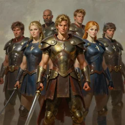 a painting of a group of brave heroes standing together, united against a common foe, hyper detailed, digital art, trending in artstation, cinematic lighting, studio quality, smooth render