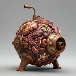 Techno-biological rusty М50 Ontos consisting of tumors, meat, veins, bones, guts, kidneys, wires. Biopunk, body-horror, high detail, photorealism, full length view, very rust, concept art, octane render, 16k, 8k