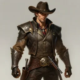 a highly detailed illustration of rugged cowboy gunslinger christian knight, art by artgerm and greg rutowski, intricate, elegant, highly detailed, centered, digital painting, artstation, concept art, smooth, sharp focus, league of legends concept art, wlop.