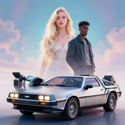ethereal movie poster of loish and guweiz, a perfect delorean, dreamy aesthetic, highly detailed, octane render, unreal engine 5, trending on artstation, beautiful concept art, by wlop and beeple 8 k