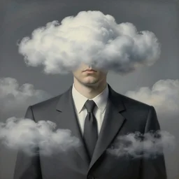 portrait of a man made out of clouds in a suit, face hidden by clouds, by rene magritte, detailed painting, hd, hq, high resolution, high detail, 4 k, 8 k