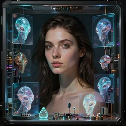 beauty woman portrait in holograms of alien artifacts, electrical case display, total recall tech, ultrarealistic, dramatic lighting, electrical details, high details, 4k, 8k, best, accurate, trending on artstation, artstation, photorealism, ultrarealistic, digital painting, style of, Caravaggio, Peter Mohrbacher, Boris Vallejo