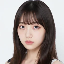 photograph of a japanese girl with emo makeup and long hair, bangs