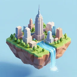 new york as an island floating in the sky, low poly, isometric art, 3d art, waterfall, high detail, artstation, concept art, behance, ray tracing, smooth, sharp focus, ethereal lighting