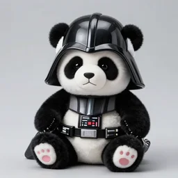 a cuddly darth vader soft toy panda with a helmet