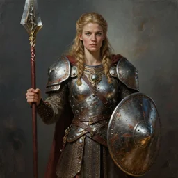 viking shield maiden, painted by othon nikolaidis. 4 k, 8 k, hyper detailed, concept art master work, trending on artstation, beautiful, gorgeous, mythic, dramatic lighting,