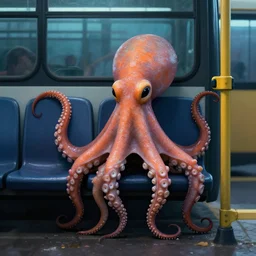 a strange bird octopus hybrid creature waiting for the bus in the style of shaun tan, dramatic lighting, 8 k octane render