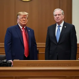 DSLR 35mm photo of Donald Trump in court with Saul Goodman as his lawyer