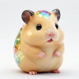 photo of cute faceted hamster figurine made of large rainbow gems