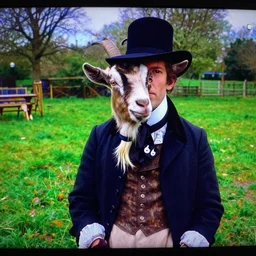 a goat wearing Victorian clothing, cctv camera footage, found footage, thermal imaging\'