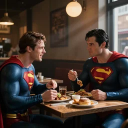 homelander having a meal with superman at a cafe