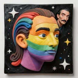 an extremely high quality hd surrealism painting of the 3 d soul of polymer clay rainbow skinner blends by dali and kandinsky on a starry black canvas, 8 k, ultra realistic
