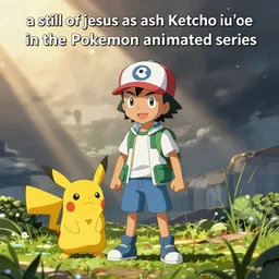 “ a still of jesus as ash ketchum ’ s pokemon in the pokemon animated series ”