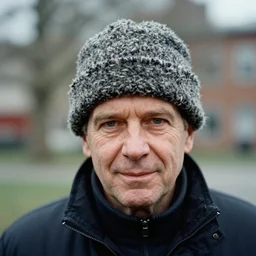 Carl Bildt with a wooly hat, 35mm photograph